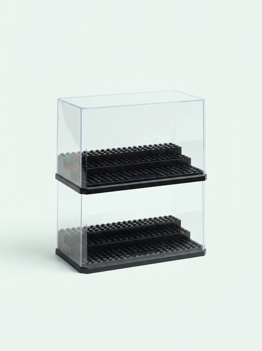 Vitrine acrylique empilable anti-poussière Mintcase, 2 boîtes avec gradins noirs