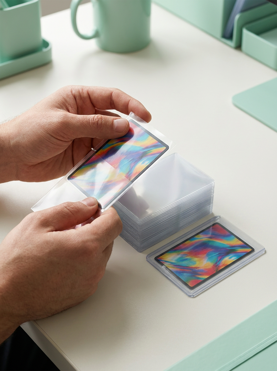 Double protection d'une carte avec une sleeve perfect fit Mintcase puis une sleeve extérieure