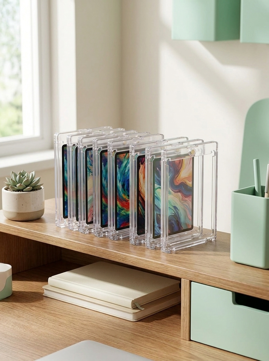 Porte-cartes magnétiques 35 pt Mintcase debout sur une étagère de bureau