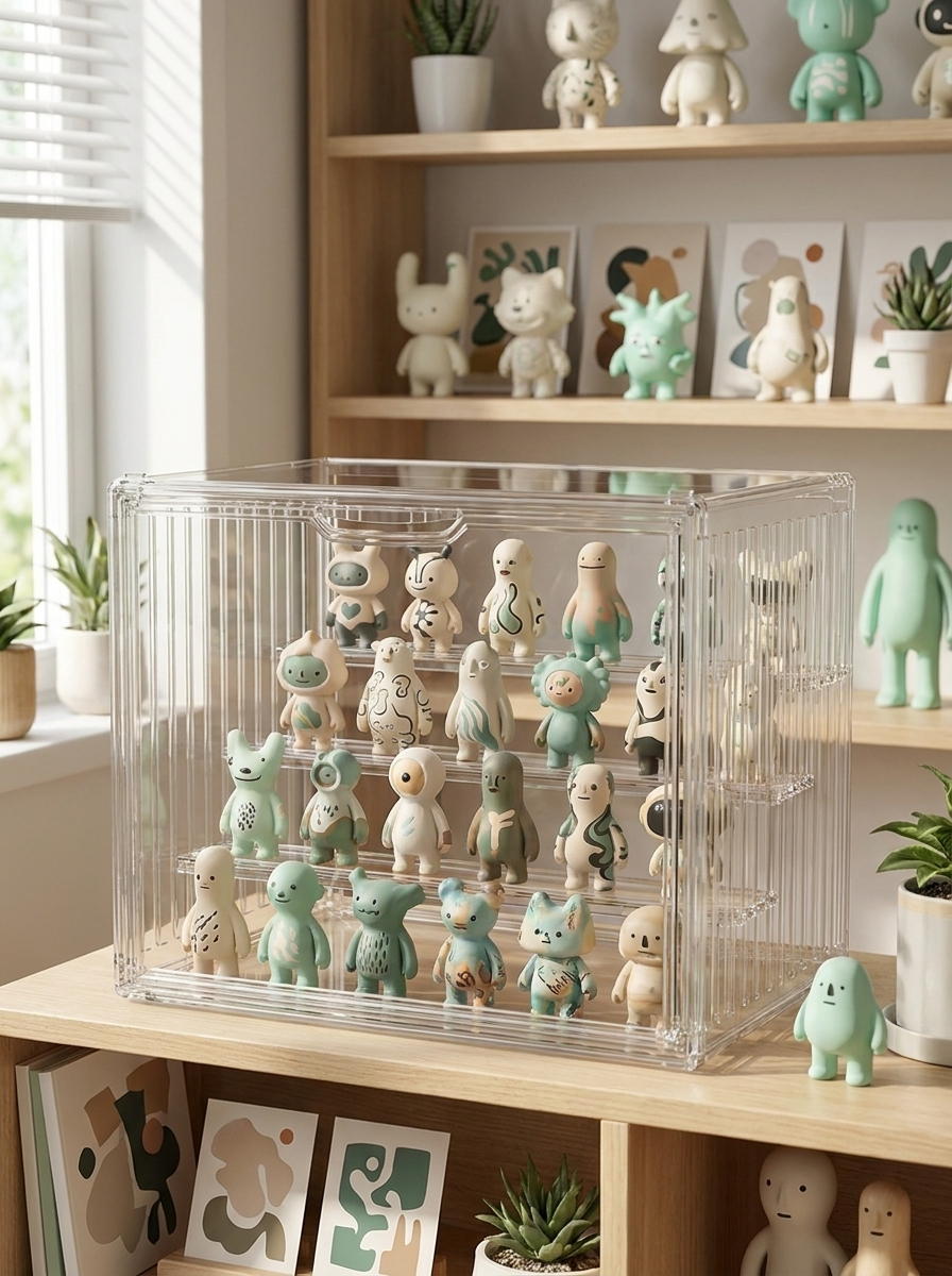Organisateur à gradins Mintcase rempli de petites figurines sur une étagère