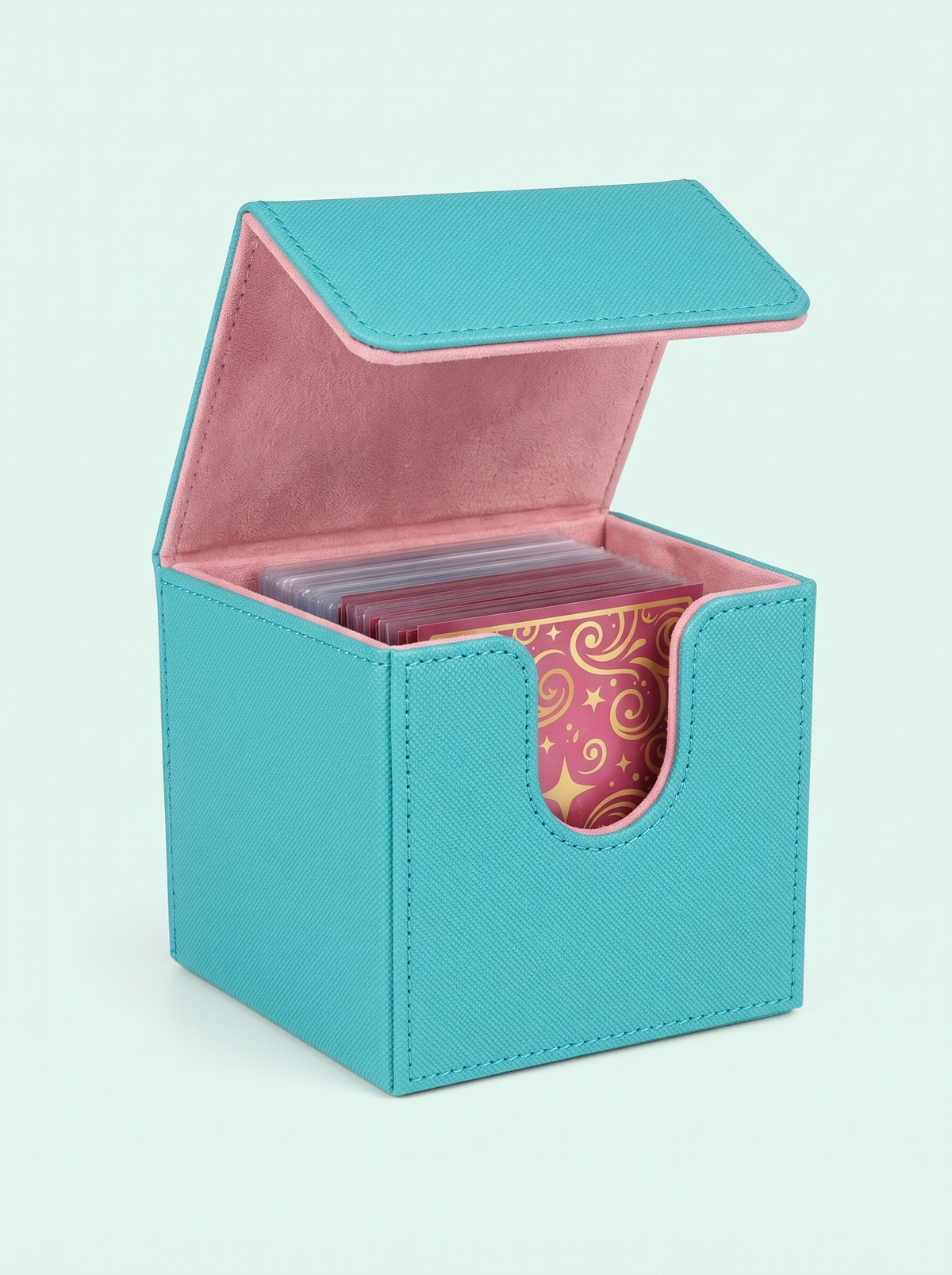 Deck box 100 cartes simple pochette turquoise et rose