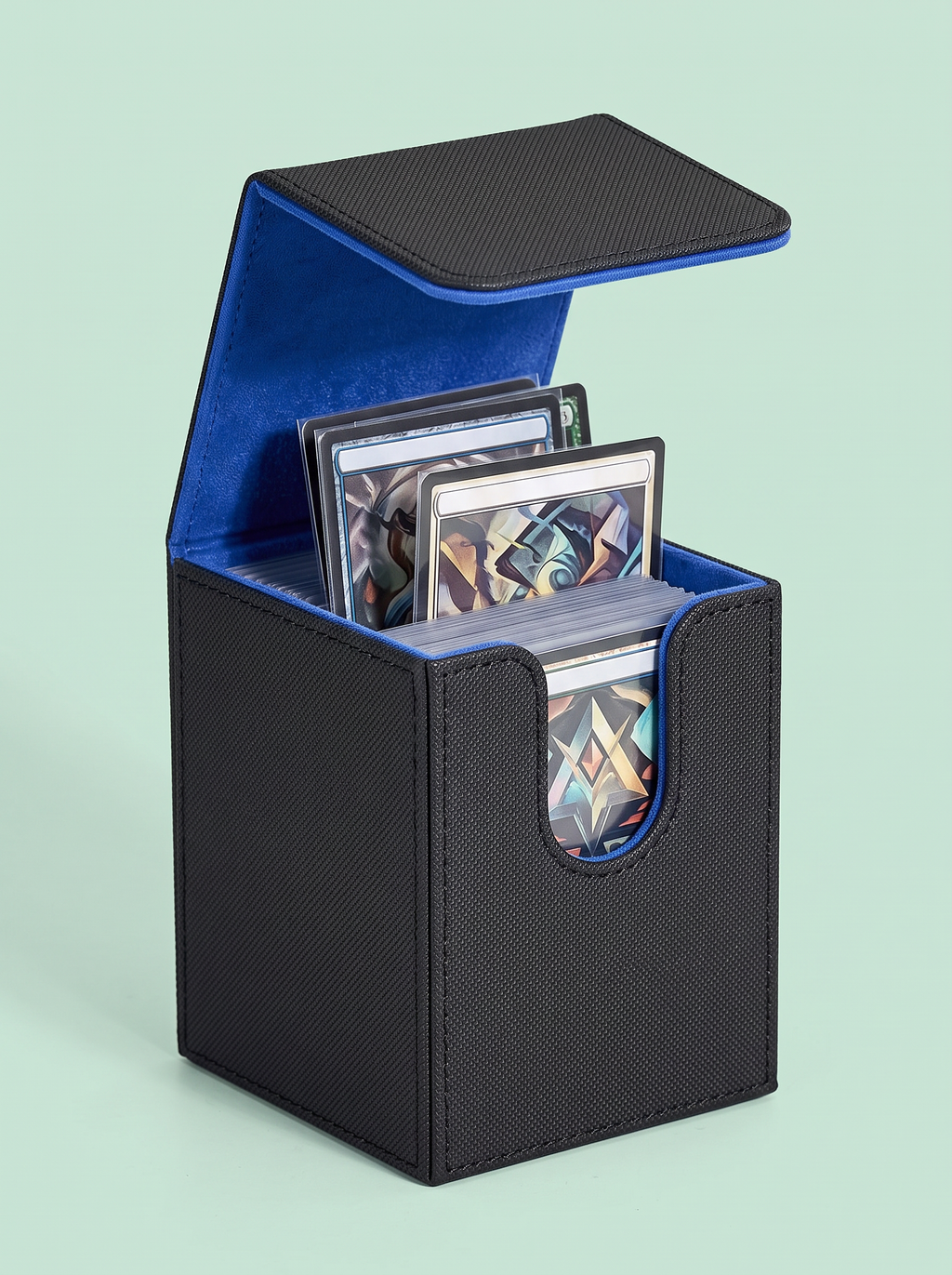 Deck box cuir PU noire, intérieur bleu