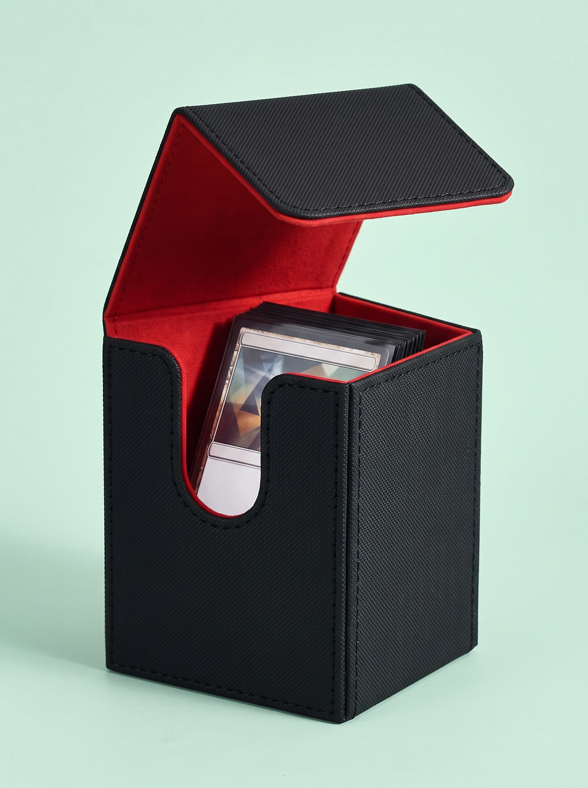 Deck box cuir PU noire, intérieur rouge