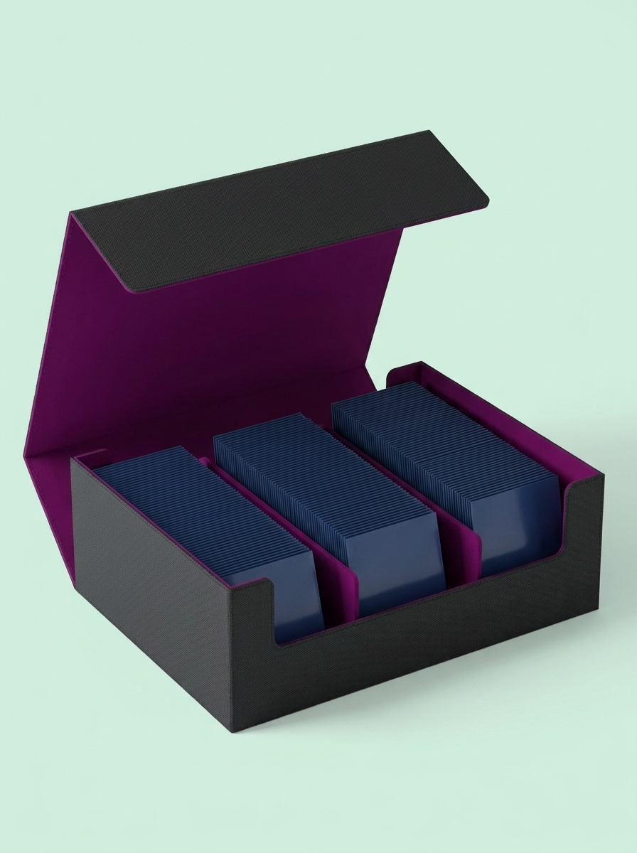 Boîte de rangement 1 800 cartes simili-cuir, noir et violet