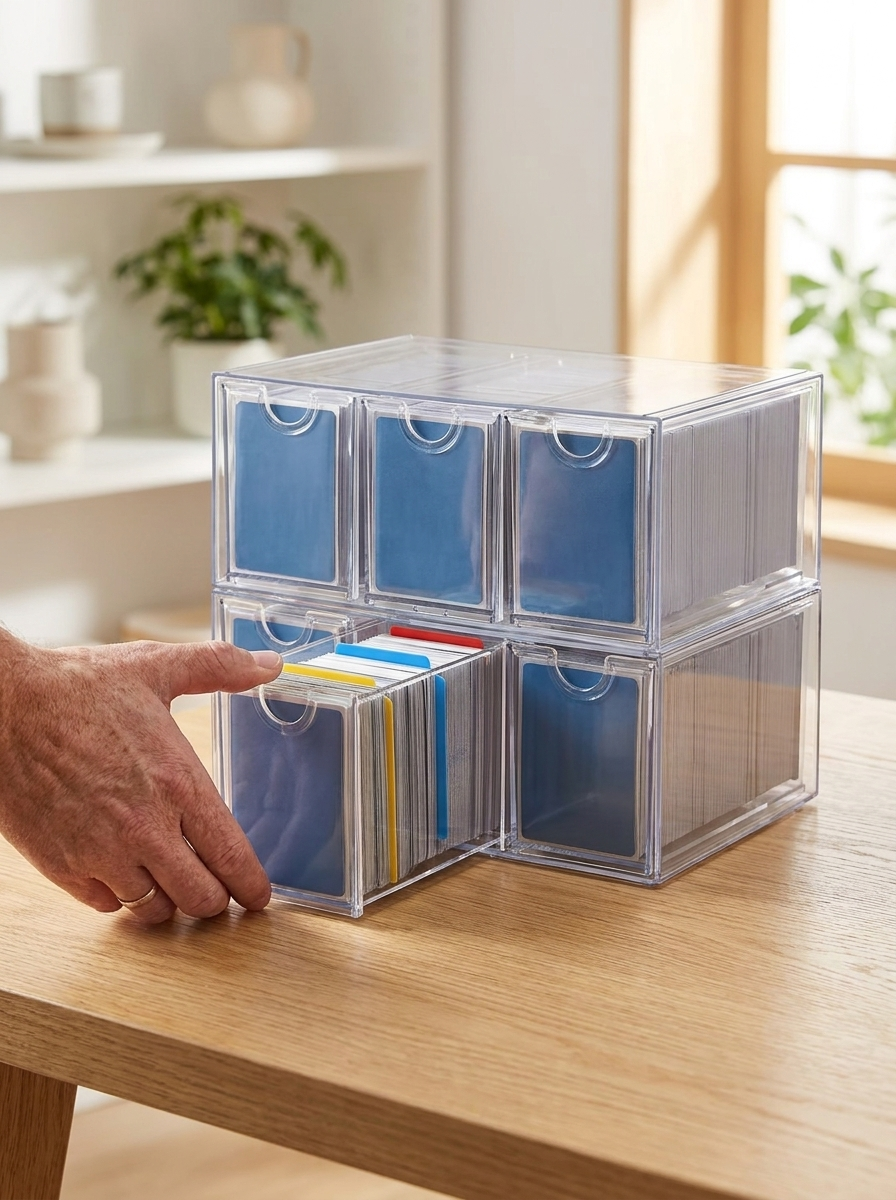 Boîte à tiroirs pour cartes en situation sur un bureau