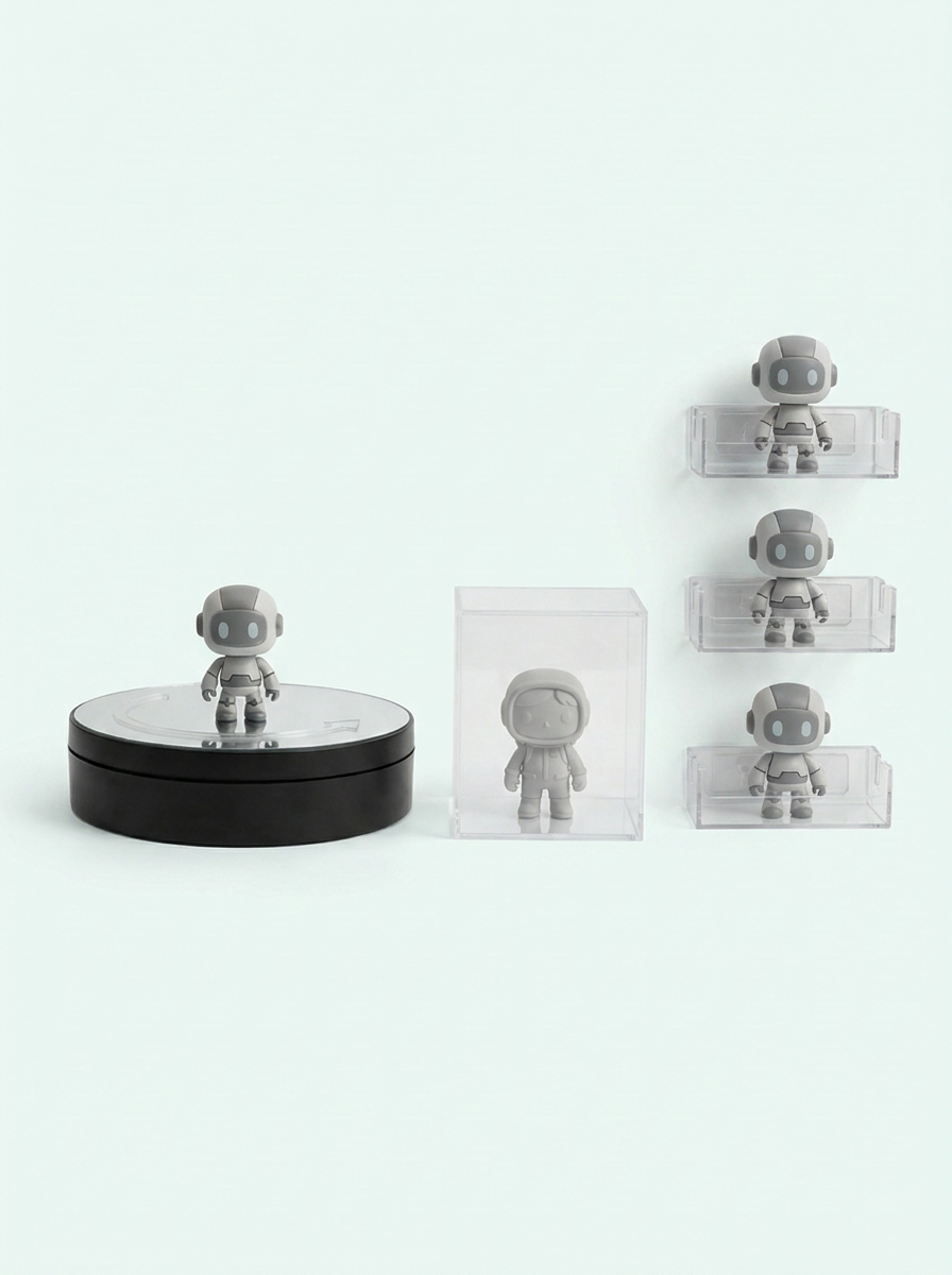 Kit Expo figurine : plateau tournant, vitrine à monter et présentoir mural