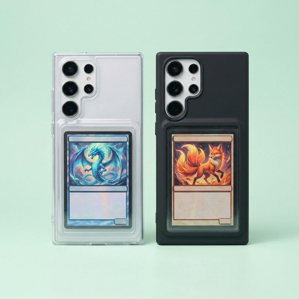 Coques Samsung Galaxy Ultra vitrine pour carte à collectionner, transparente et noire mate