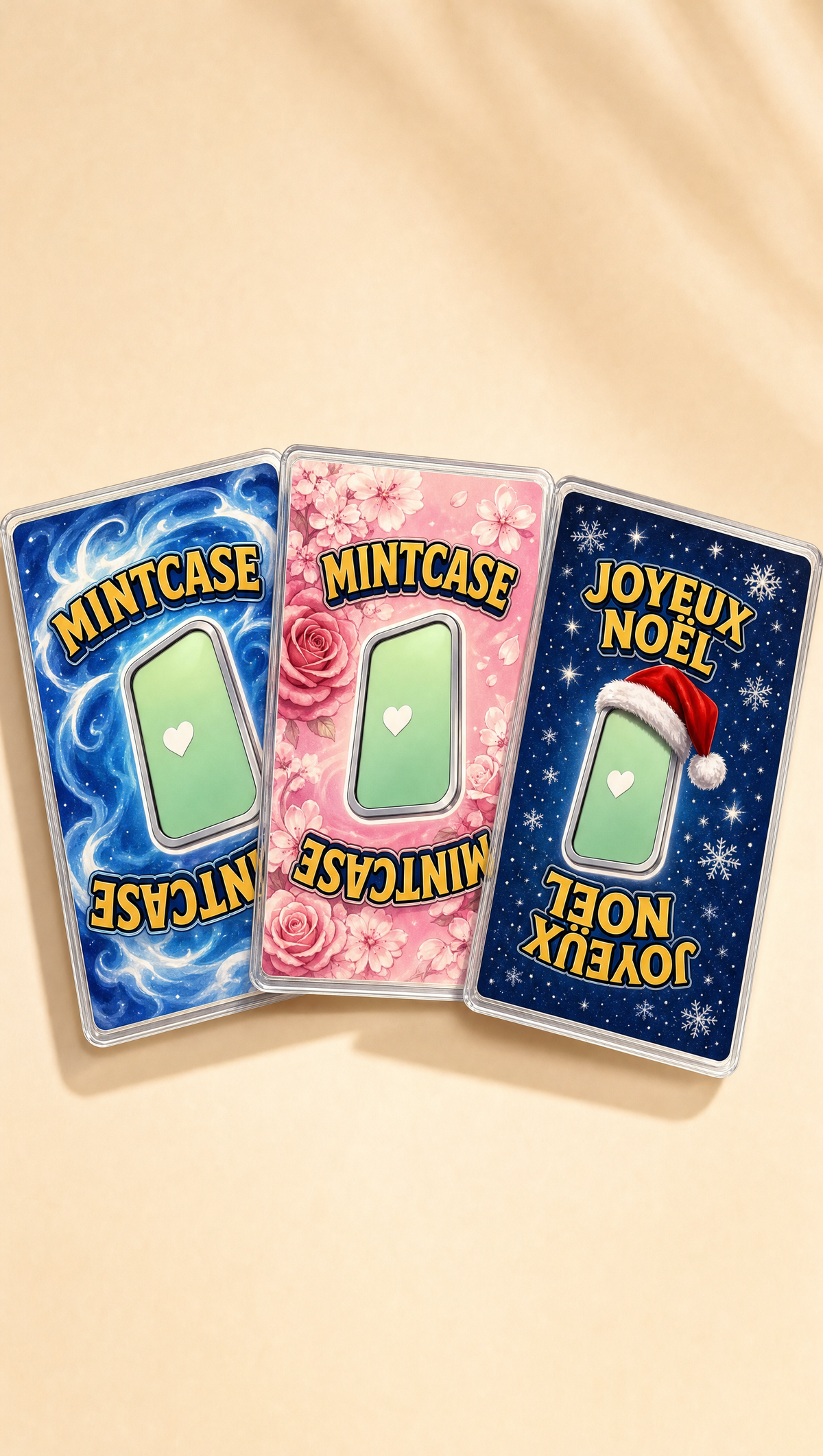 Les trois dos de carte au choix : bleu, rose et Noël