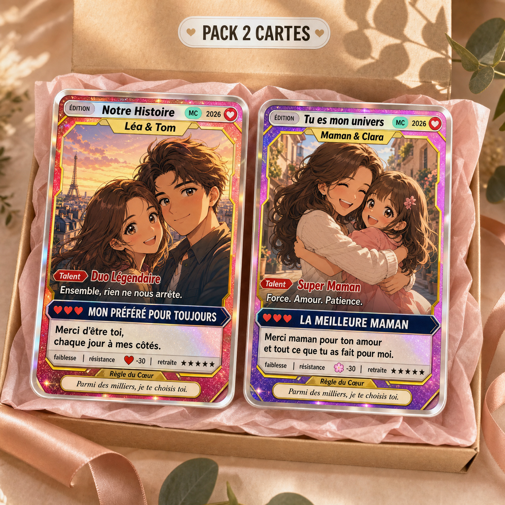 Pack de 2 cartes personnalisées dans une boîte cadeau